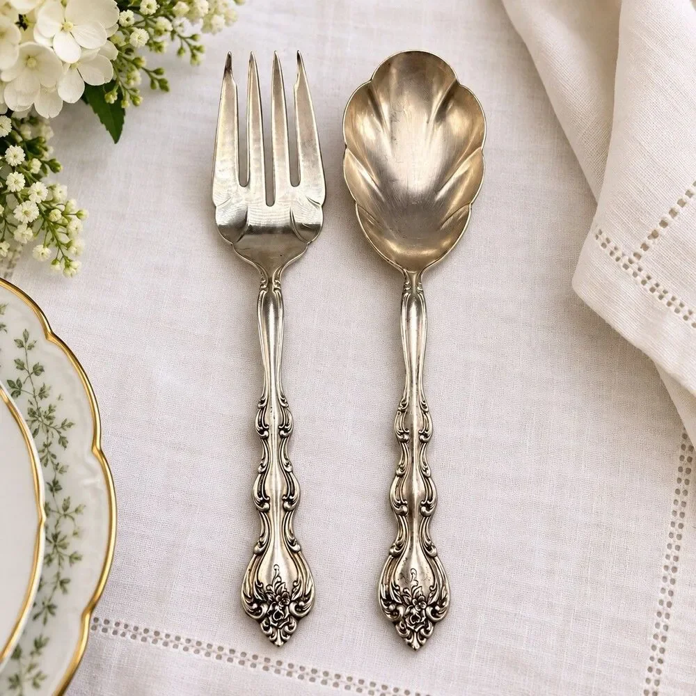 Vintage International Silverplate Interlude Serving Spoon & Fork Set 1970s 9”